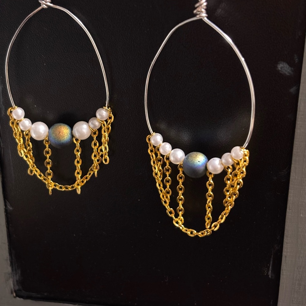 Gold and Silver Hoop Earrings with Pearls